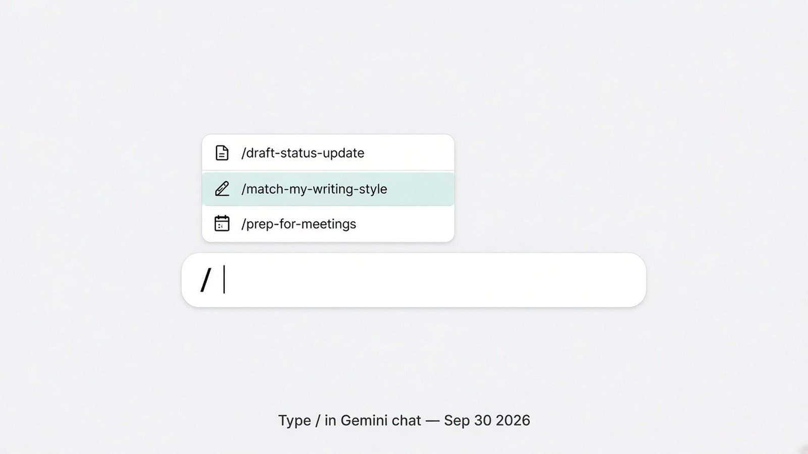 Typing slash opens a Gemini skill picker